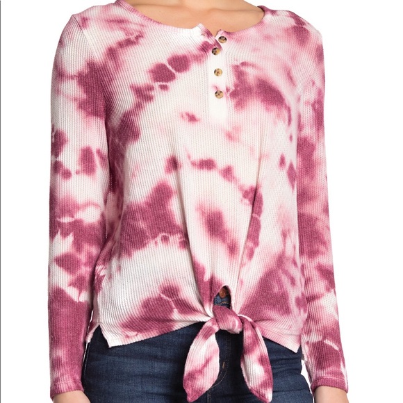 C&C California Tops - C&C California Tie Dye Rib Knit Tie Hem Henley NWT